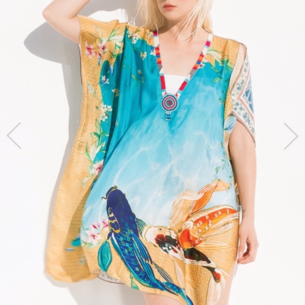 Johnny Was Silk Koi Poncho/Tunic Floral Beaded